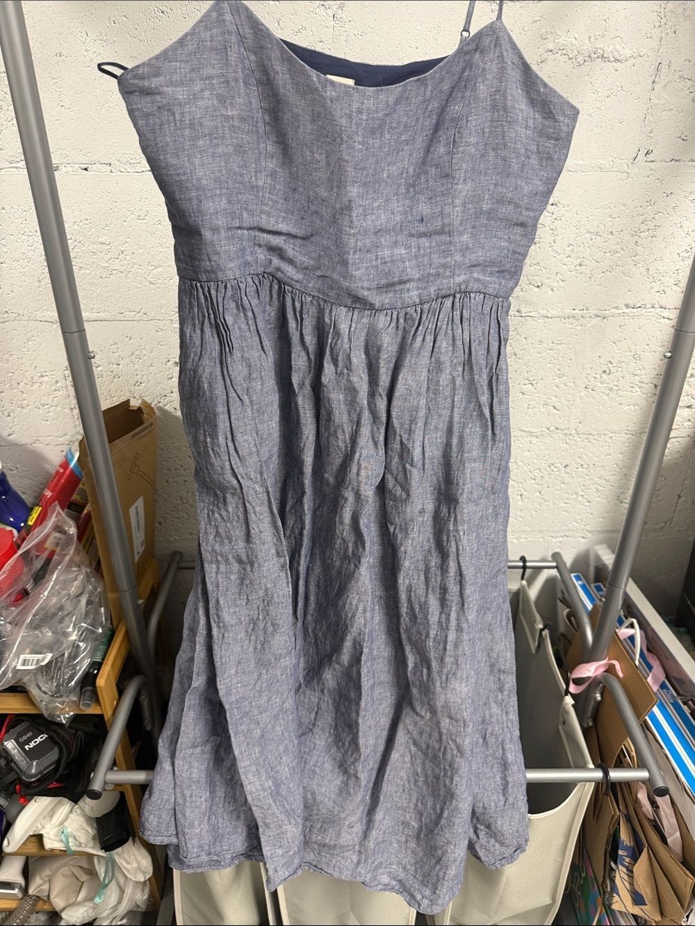 100% Linen Blue Midi Sundress CYNTHIA ROWLEY Size 10 NEVER WORN - Denim Look